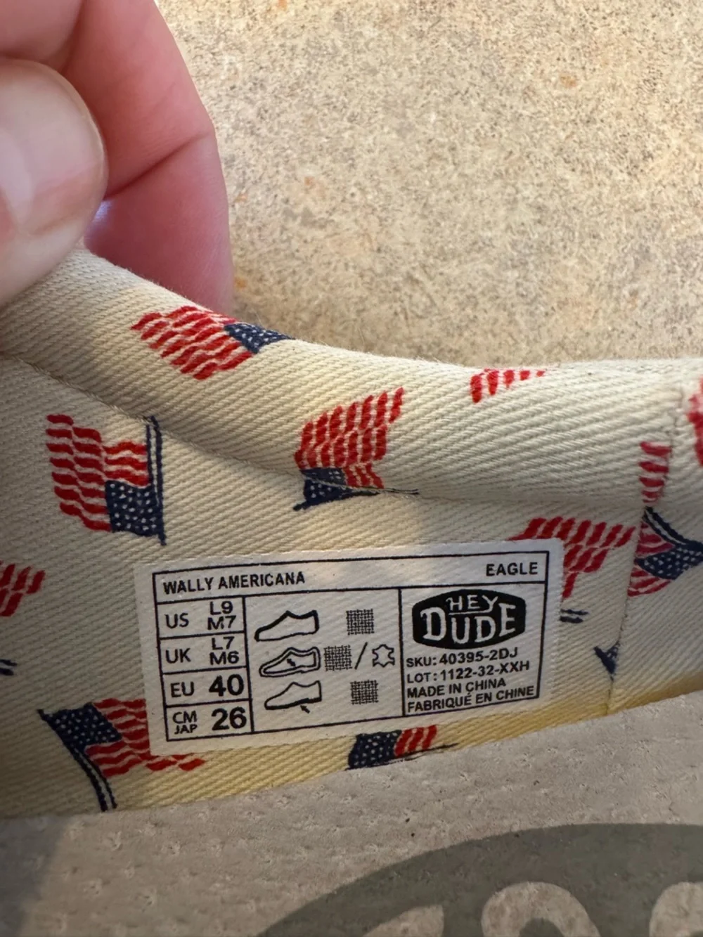 Hey Dude Cream Canvas Boat Shoes with Black Eagle Print